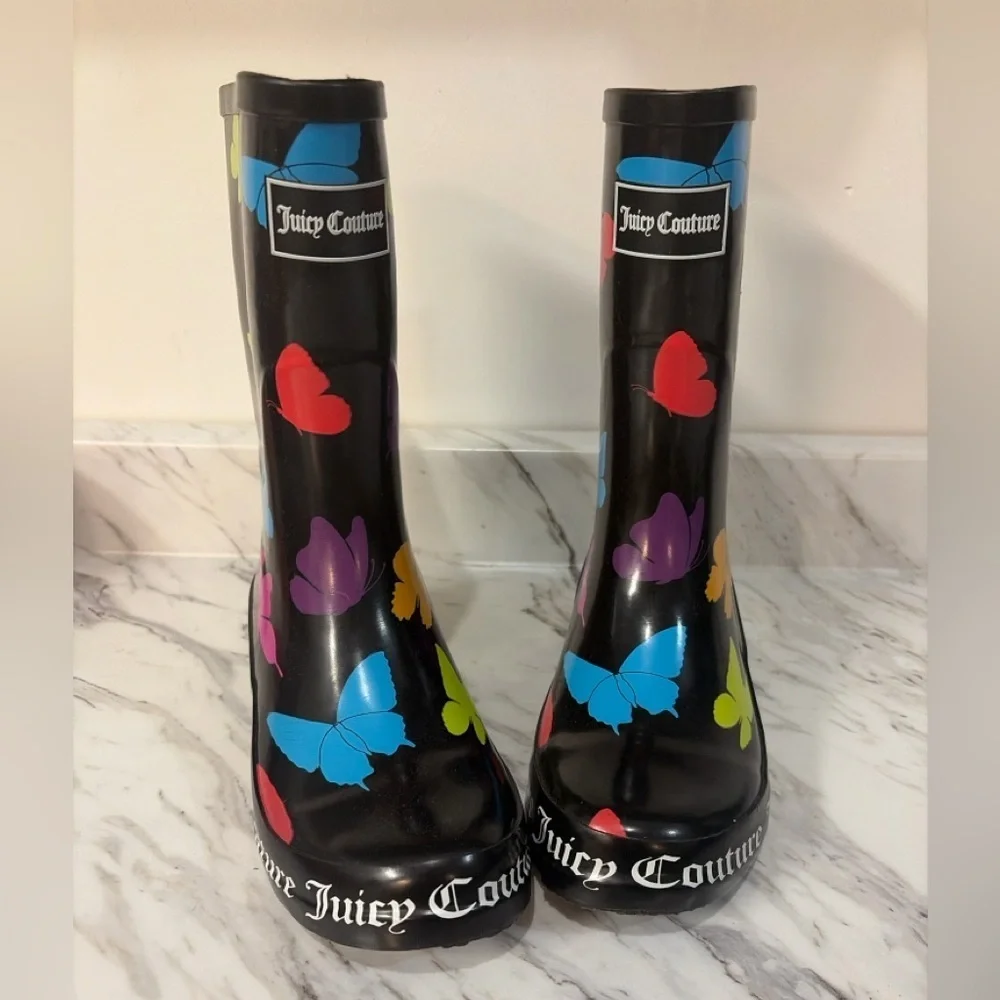 Juicy Couture Kids Boots - Black with Colorful Butterflies